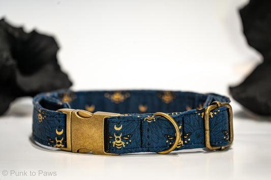 Navy Blue and Gold Bee Dog Collar