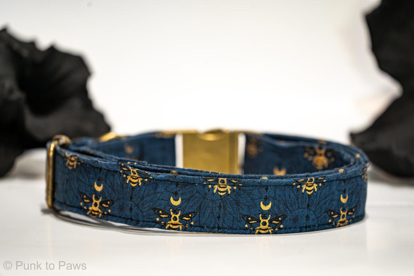 Navy Blue and Gold Bee Dog Collar