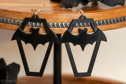Bat in Coffin Earrings